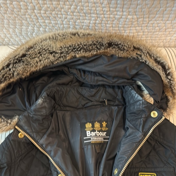 Barbour Black Quilted Jacket with Detachable Fur Hood - Picture 11 of 12